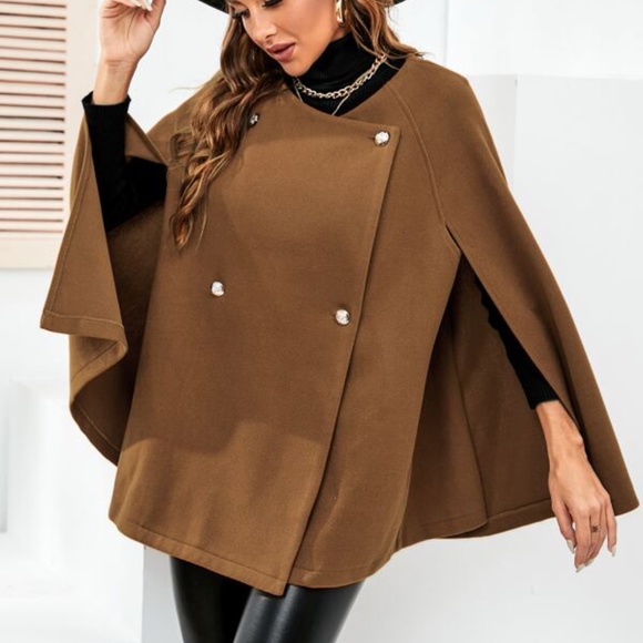 Cozy Black Button up Classic Cape Jacket Coat Work - Picture 14 of 14